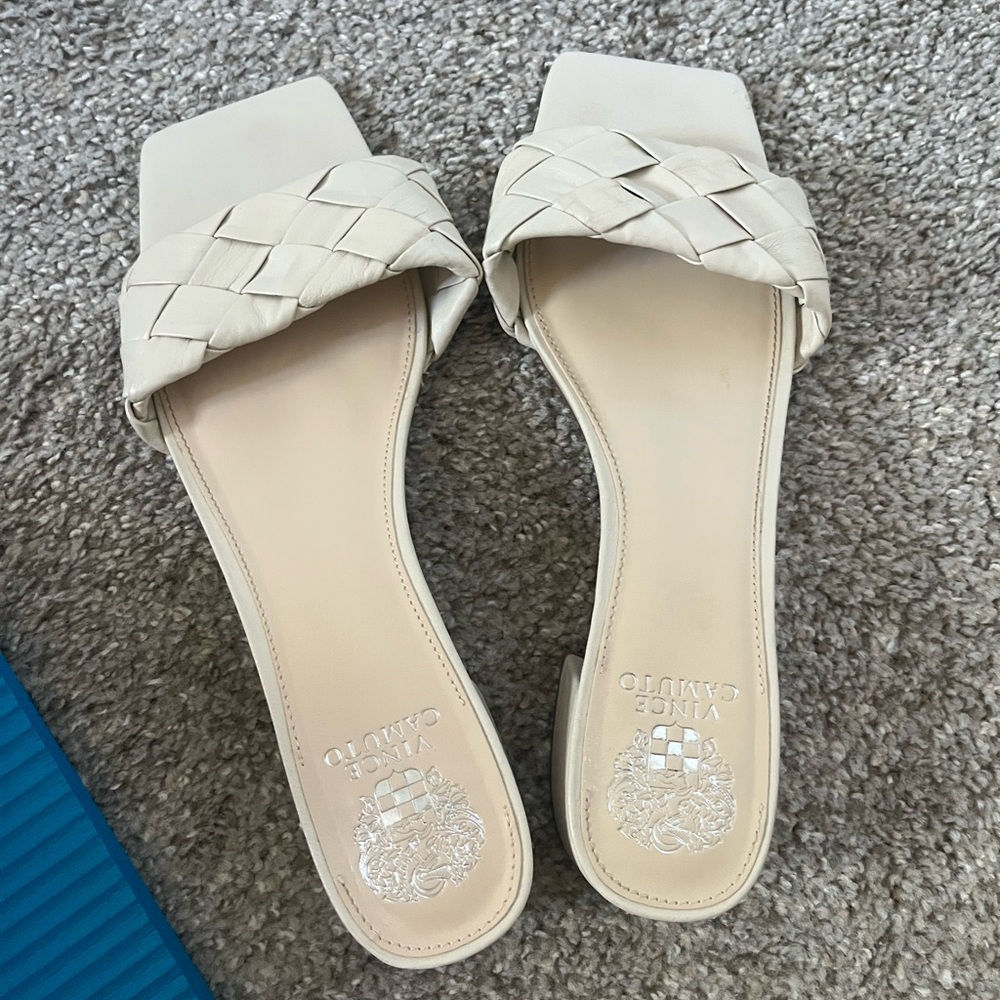 Vince Camuto Ivory Braided Leather Slide Mule